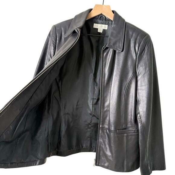 Petite Sophisticate Vintage Black Genuine Leather Jacket Zipper Front, Sz M - Picture 7 of 10